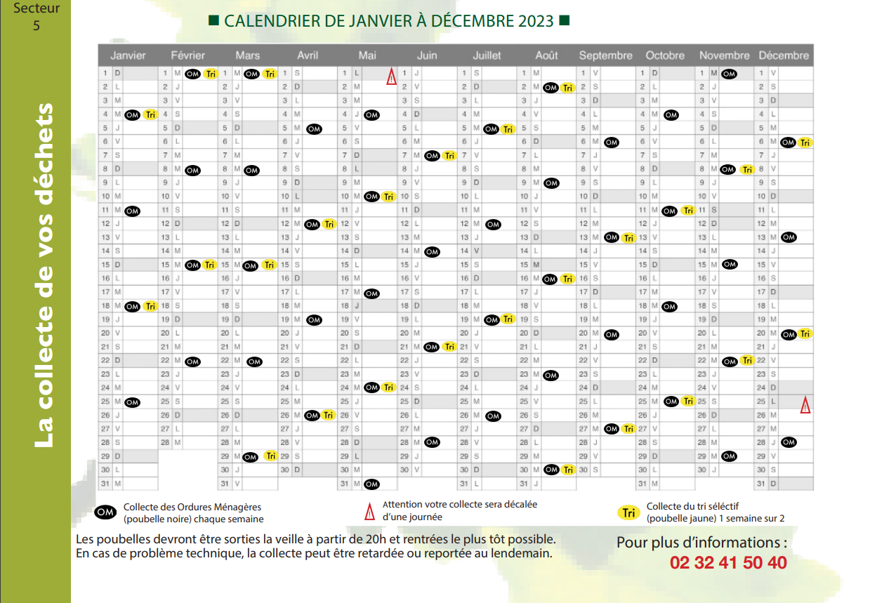 calendrier ordure menagere