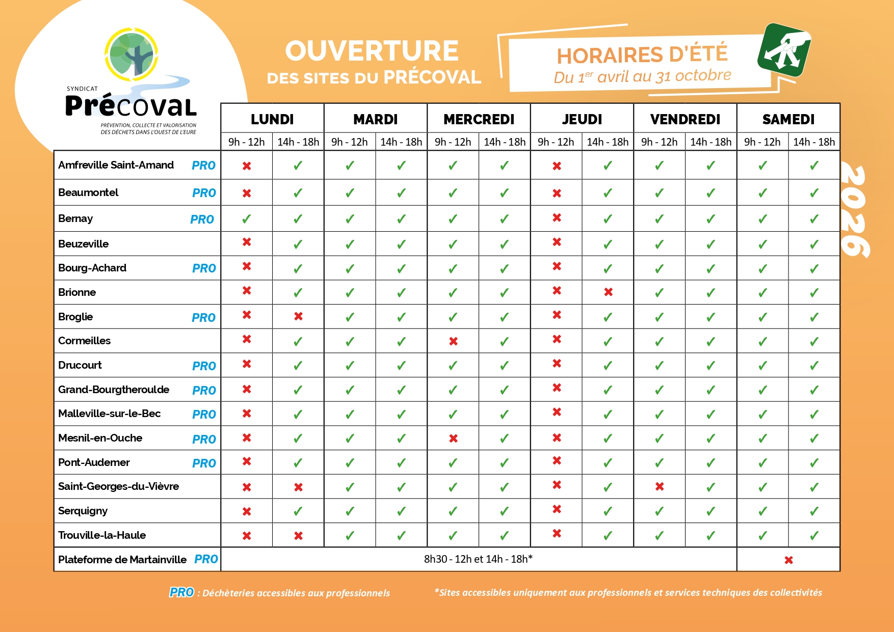 tab horaires ETE 2026 PRECOVAL page 0001